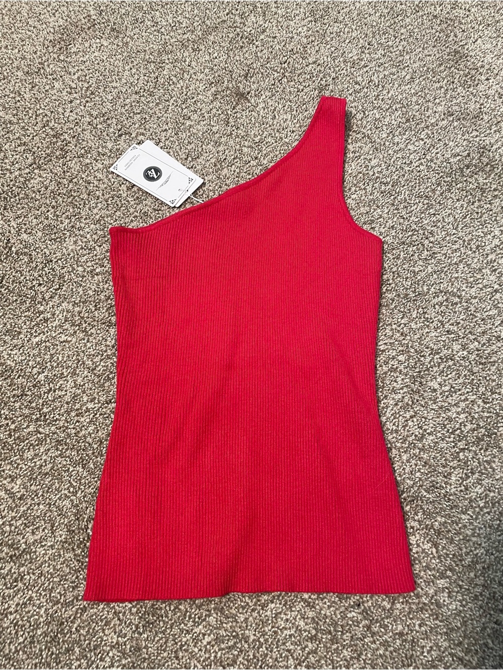 NWT One-Shoulder Ribbed Red Sleeveless Tank Asymmetrical Summer Going Out Top